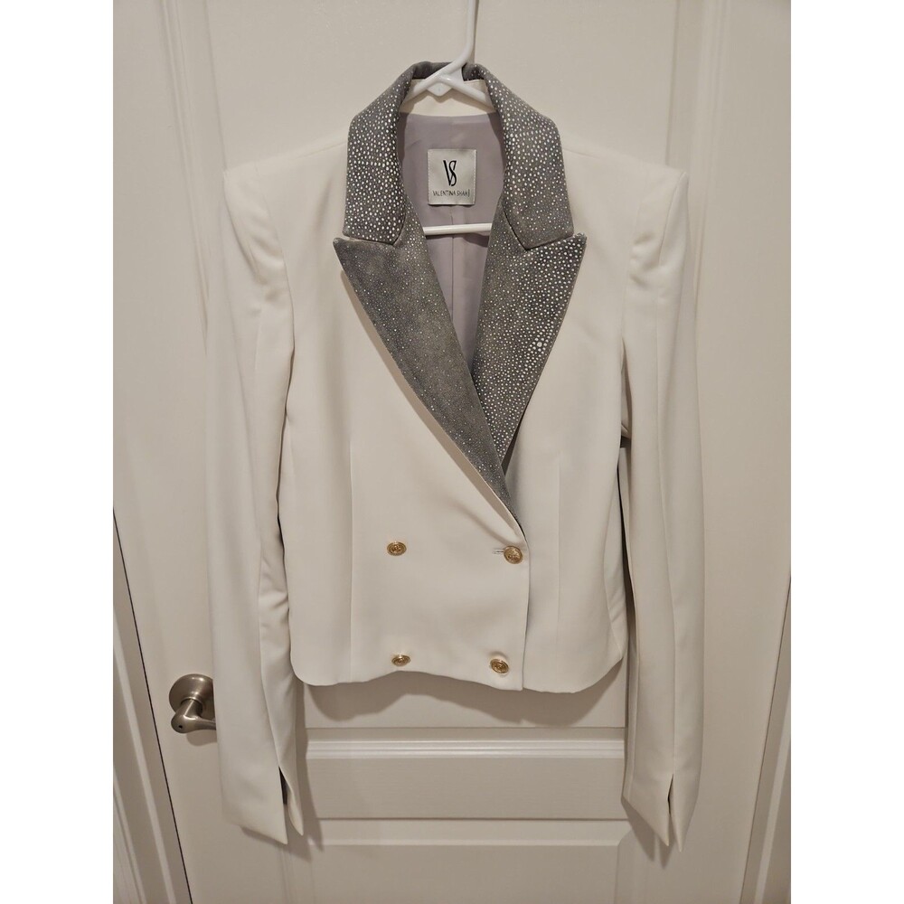 Valentina Shah Limited Edition Handmade Italy Ivory Double Breasted Blazer 4